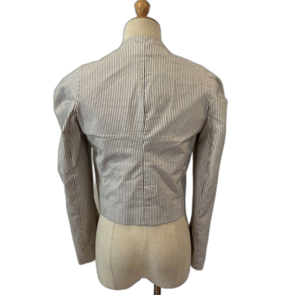Zara Basic Collection Sm White Pin Striped Cropped Jacket Fitted Puff Shoulder - Picture 3 of 10